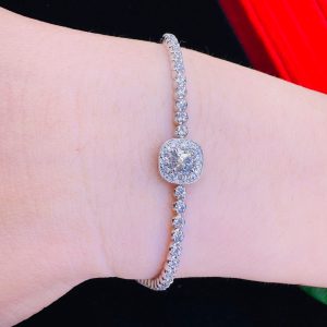 Lắc kim cương tenit kết hợp mặt chủ Halo viên chủ 4.5ly